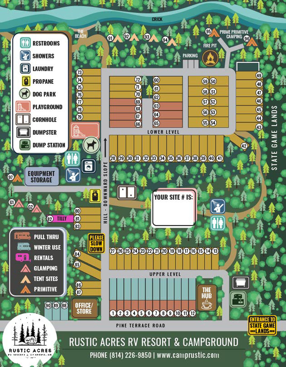 Rustic Acres RV Resort and Campground Site Map