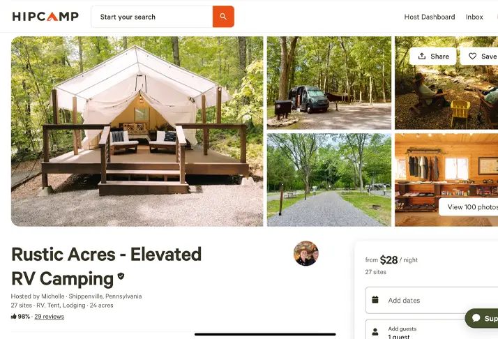 hipcamp rustic acres elevated rv camping listing