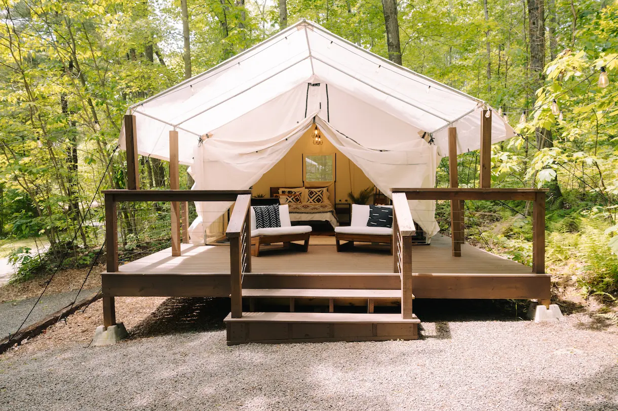 Glamping accommodations at Rustic Acres RV Resort and Campground in Clarion County Pennsylvania near Cook Forest State Park.